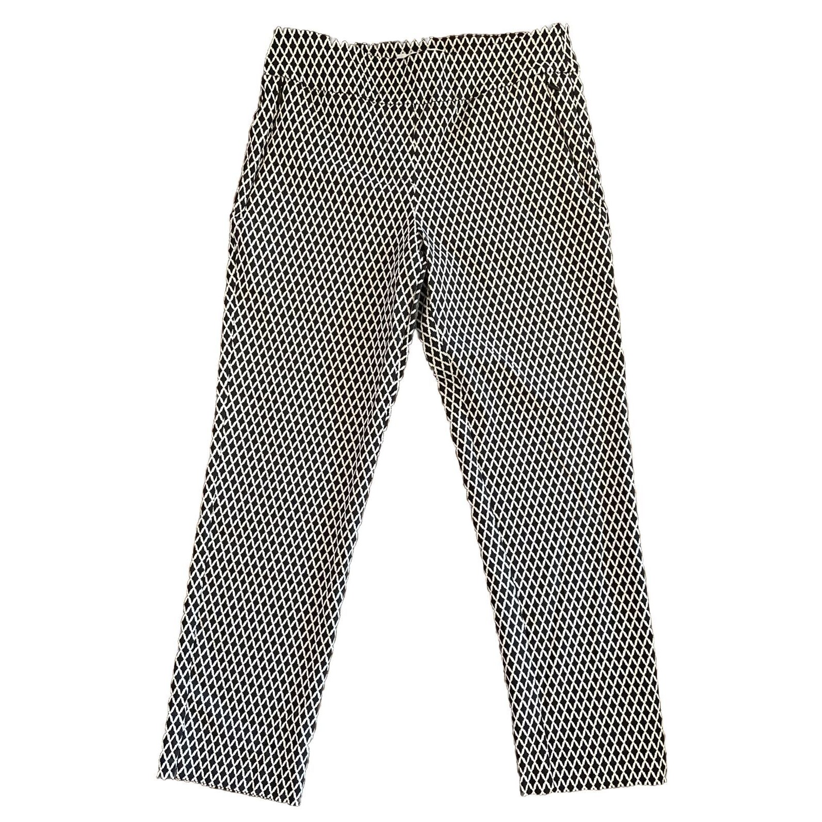 Margaret M Slimming Pant Black White Diamond Print Stretch Pull On Crop Size M